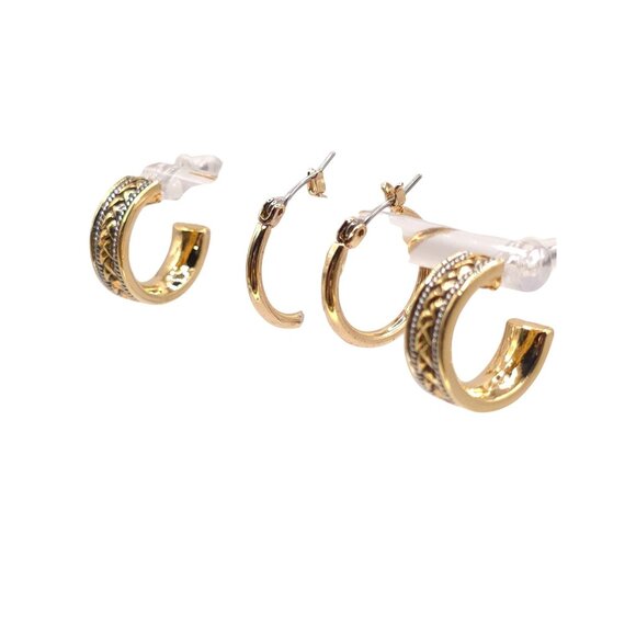 Two Pairs Gold & Silver-Tone Hoop Earrings Set - Picture 2 of 7